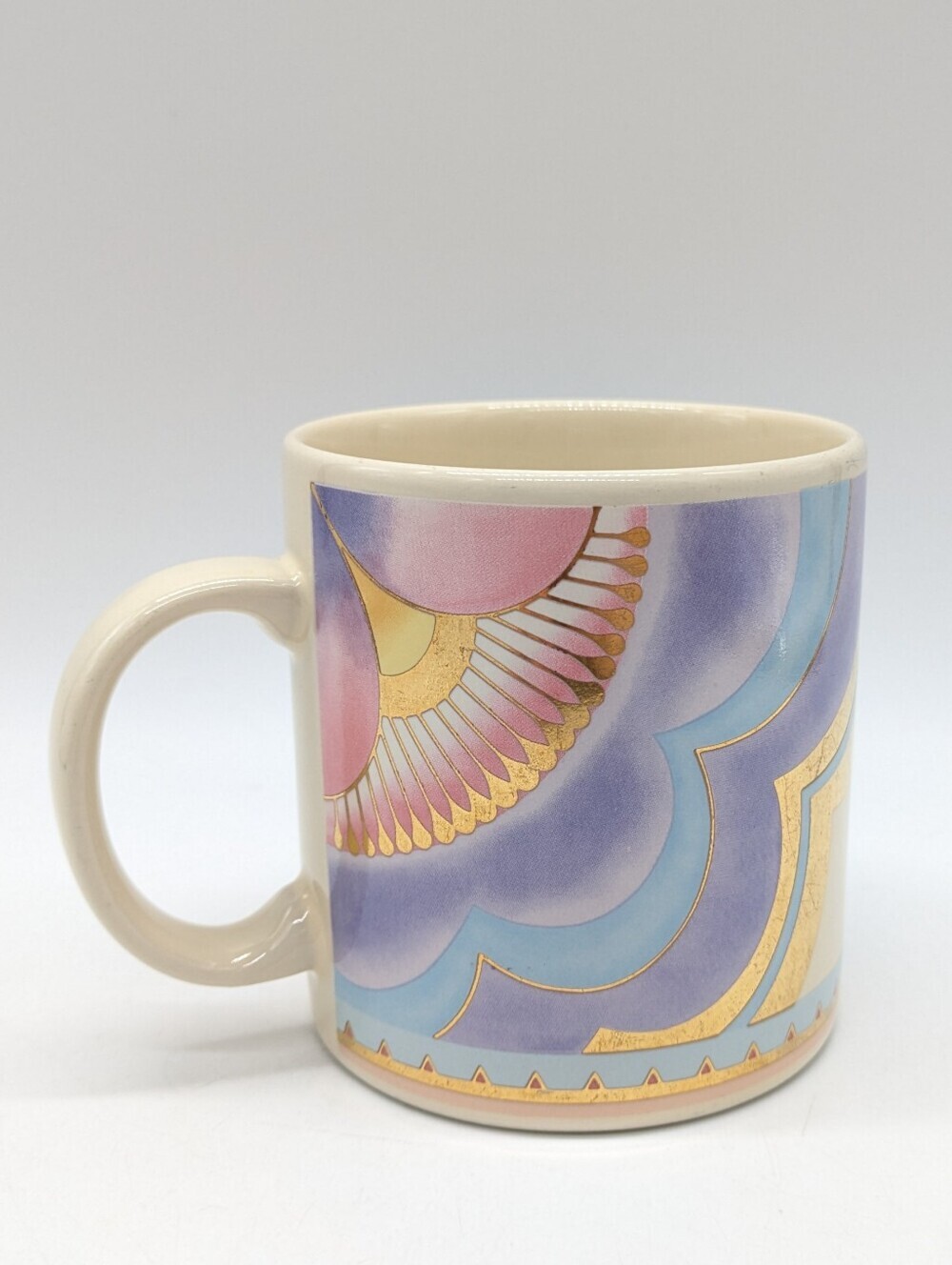 Vintage Laurel Burch Plum Blossom Cream Gold Purple Ceramic Coffee Mug